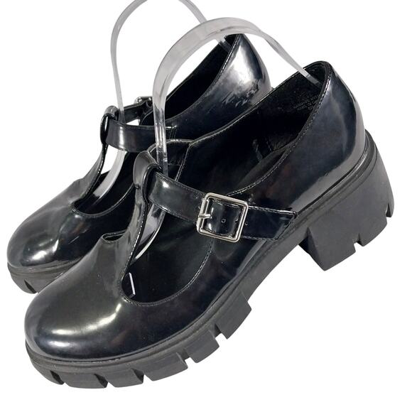 MADDEN GIRL! ULTRA SUPER CHUNKY BLACK PATENT LEATHER T-STRAP MARY JANE'S! SZ 9.5 - Picture 10 of 10
